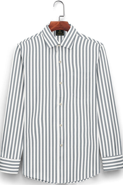White and Rhino Gray Candy Stripes Oxford Cotton Shirt