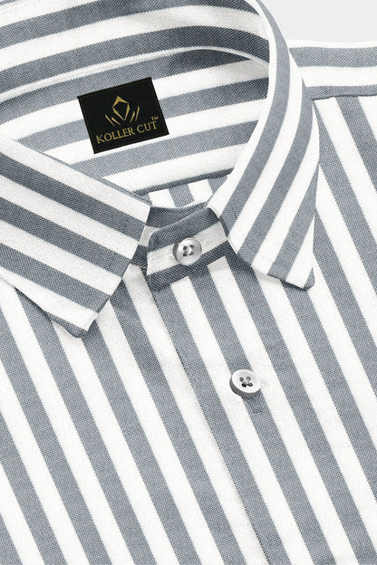 White and Rhino Gray Candy Stripes Oxford Cotton Shirt