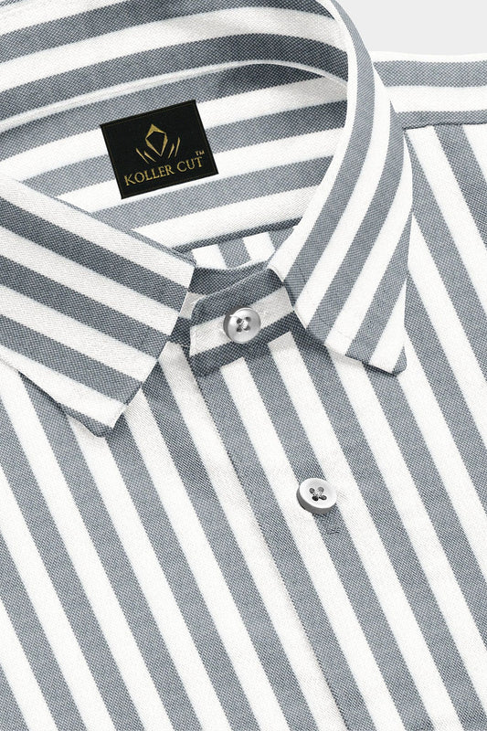 White and Rhino Gray Candy Stripes Oxford Cotton Shirt