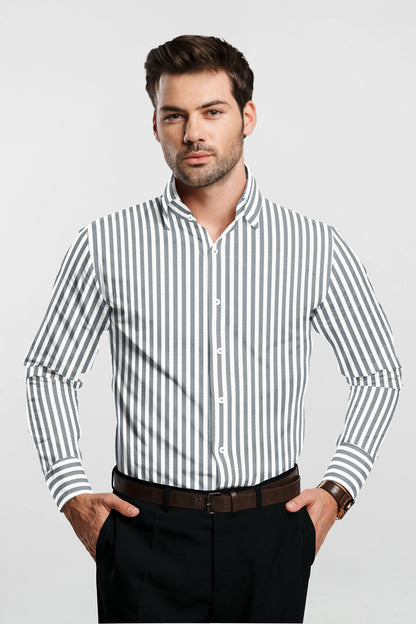 White and Rhino Gray Candy Stripes Oxford Cotton Shirt