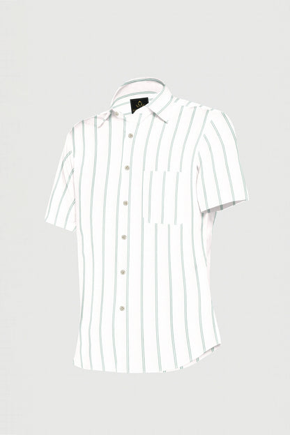 White with Sprucestone Green Oxford Stripes Cotton Shirt