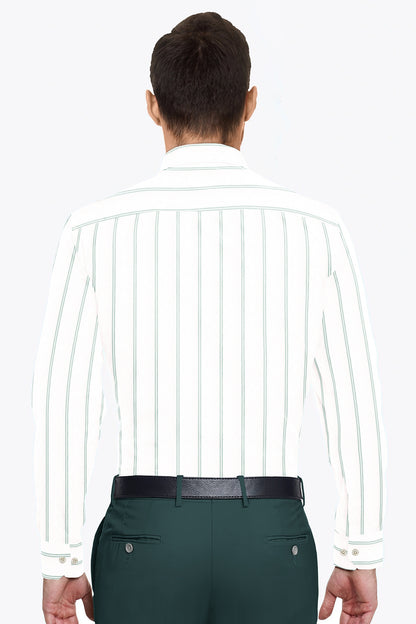 White with Sprucestone Green Oxford Stripes Cotton Shirt
