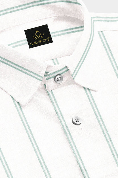 White with Sprucestone Green Oxford Stripes Cotton Shirt