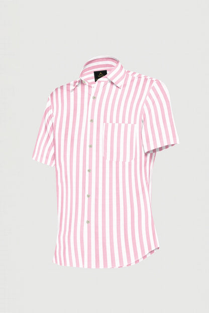 White with Orchid Pink Oxford Stripes Cotton Shirt