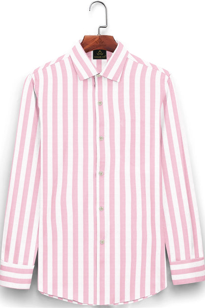 White with Orchid Pink Oxford Stripes Cotton Shirt