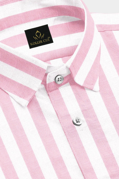 White with Orchid Pink Oxford Stripes Cotton Shirt