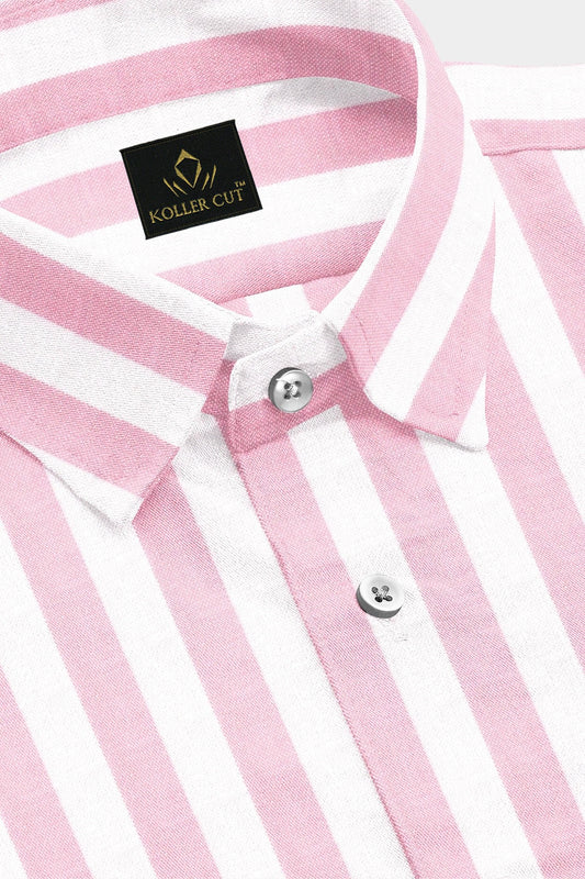 White with Orchid Pink Oxford Stripes Cotton Shirt