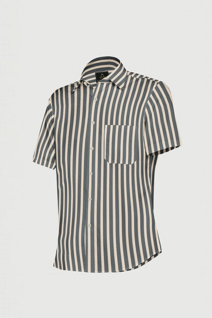 Beige and Jade Black Oxford Stripes Cotton Shirt