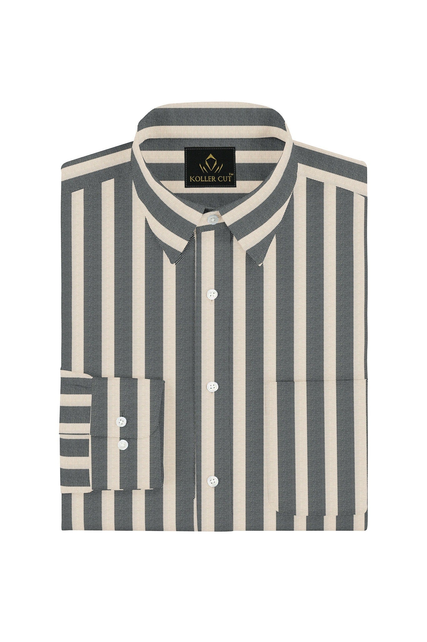 Beige and Jade Black Oxford Stripes Cotton Shirt