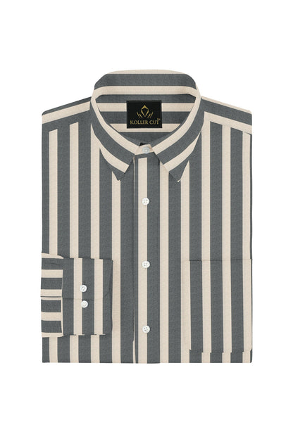 Beige and Jade Black Oxford Stripes Cotton Shirt