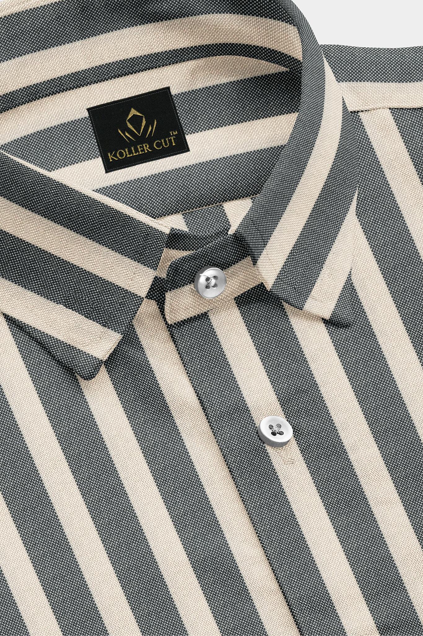 Beige and Jade Black Oxford Stripes Cotton Shirt