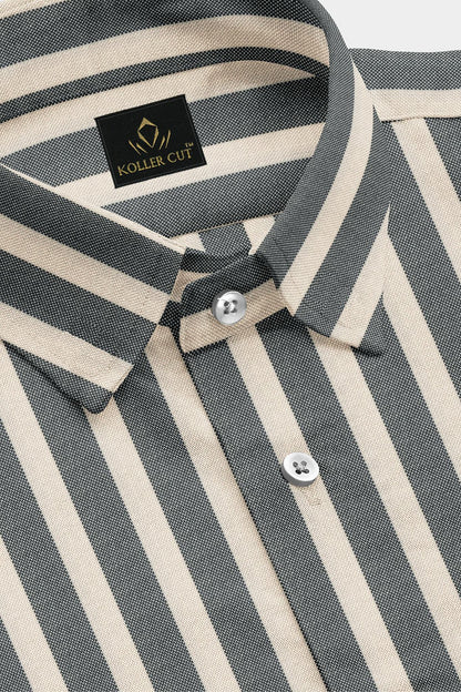 Beige and Jade Black Oxford Stripes Cotton Shirt