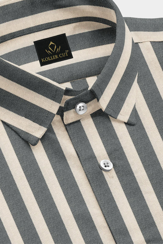 Beige and Jade Black Oxford Stripes Cotton Shirt
