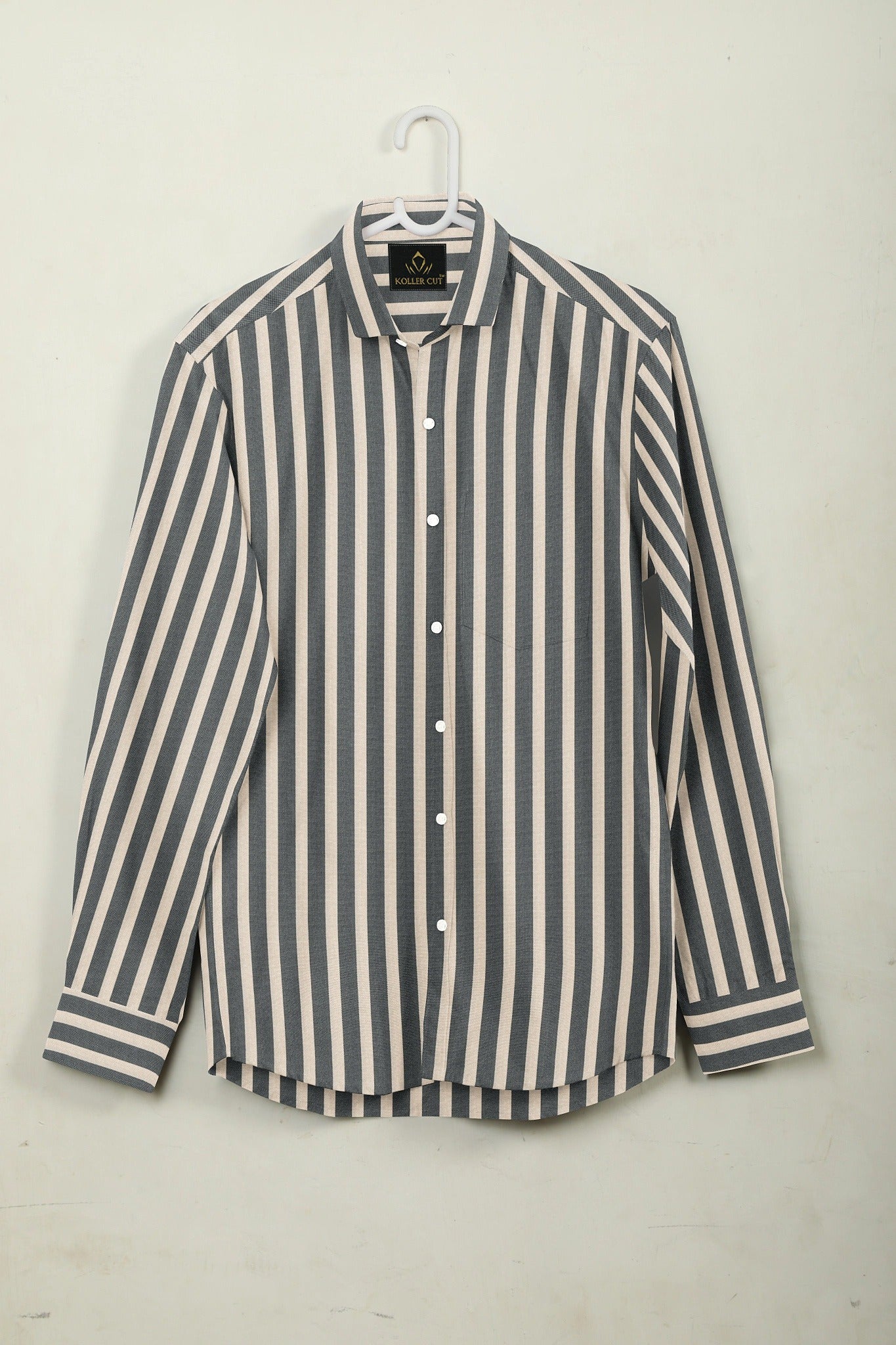 Beige and Jade Black Oxford Stripes Cotton Shirt
