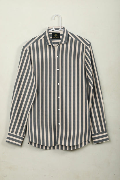 Beige and Jade Black Oxford Stripes Cotton Shirt