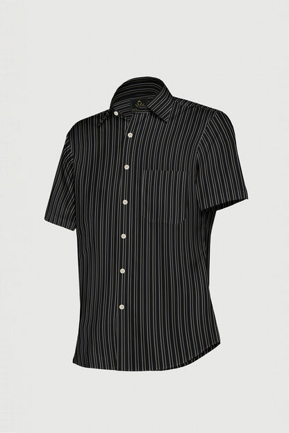 Jade Black with Beige and White Stripes Premium Cotton Shirt