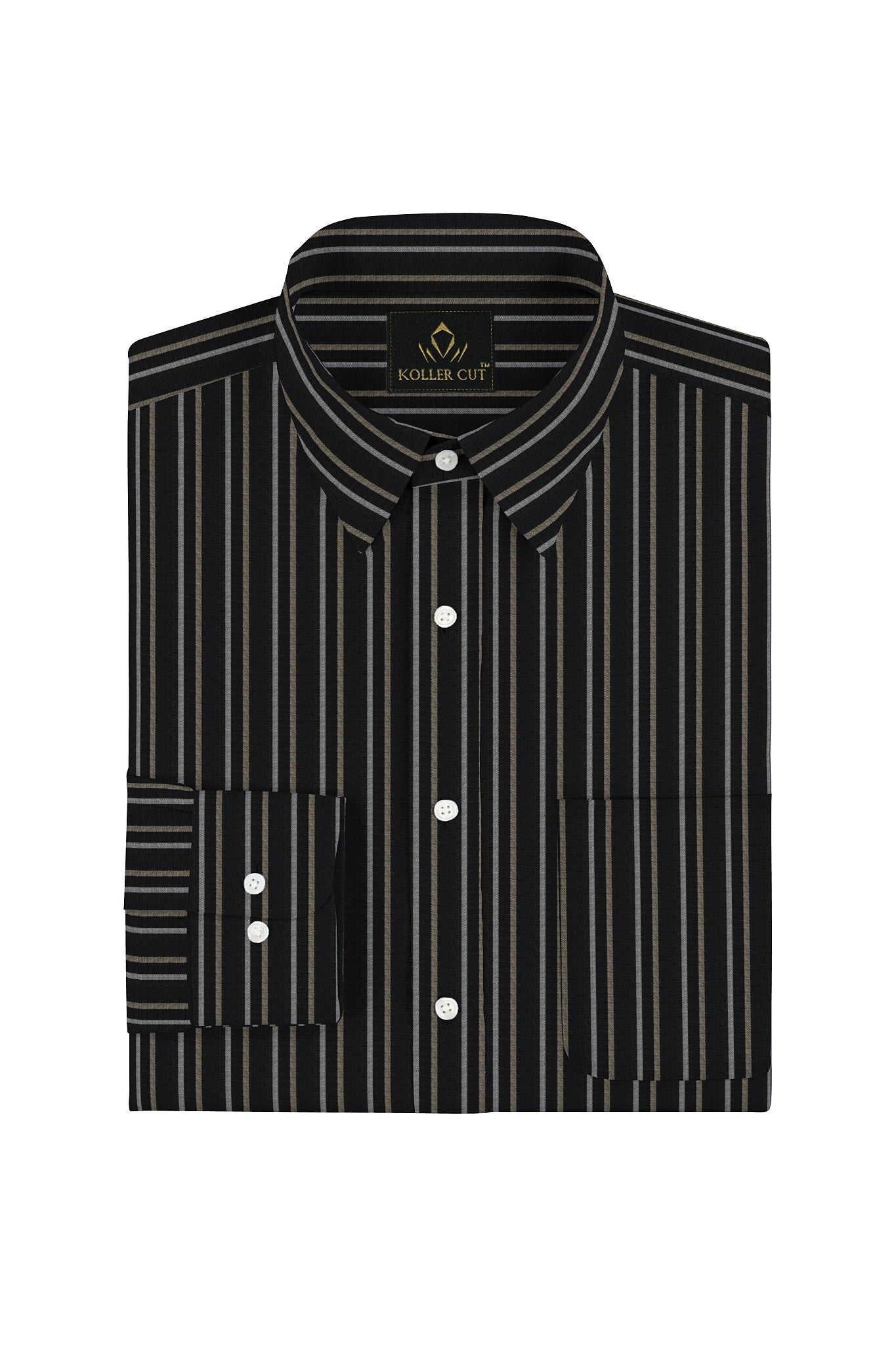 Jade Black with Beige and White Stripes Premium Cotton Shirt