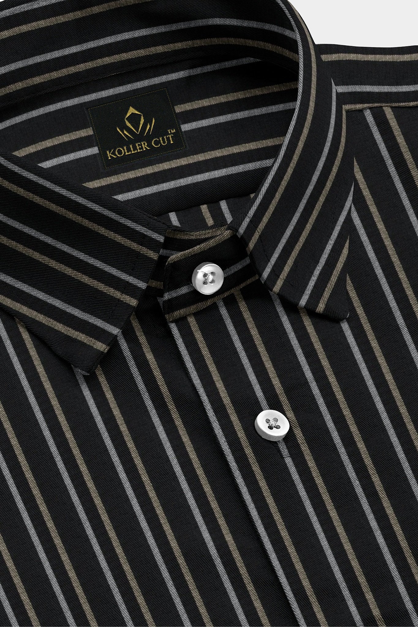 Jade Black with Beige and White Stripes Premium Cotton Shirt