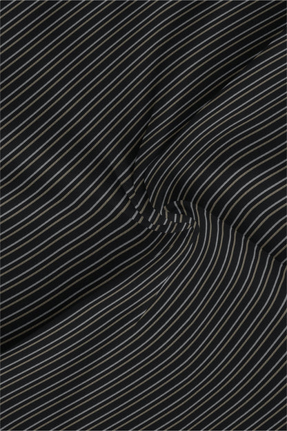 Jade Black with Beige and White Stripes Premium Cotton Shirt
