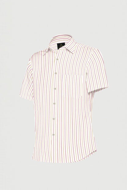White with Lychee Red and Mustard Yellow Double Stripes Premium Cotton Shirt