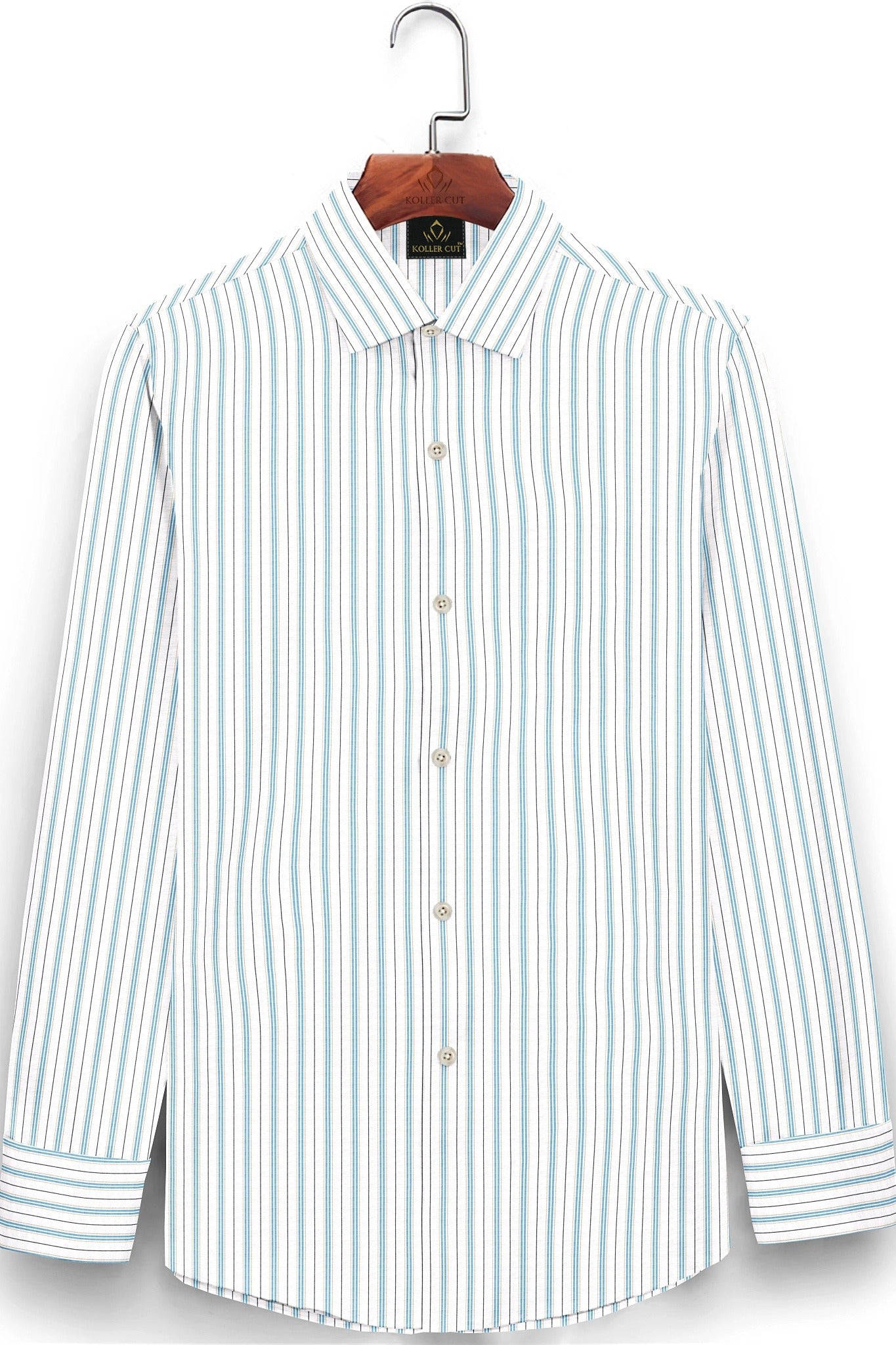 White with Turquoise Blue and Black Stripes Premium Cotton Shirts