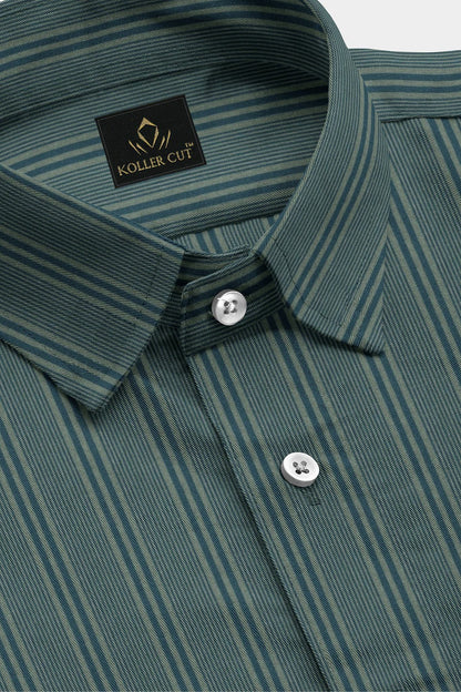 Lyons Blue and Fluorite Green Multitrack Stripes Premium Cotton Shirt