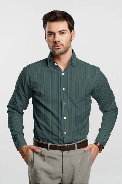 Lyons Blue and Fluorite Green Multitrack Stripes Premium Cotton Shirt