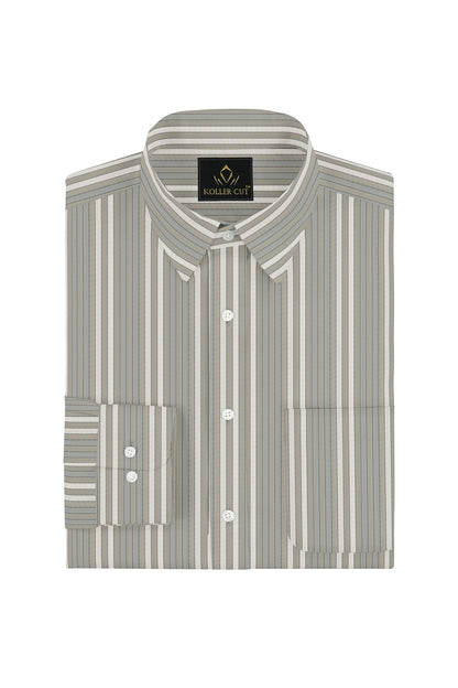 Elm Green with Dolphin Gray and Pristine Cream Stripes Premium Cotton Shirt