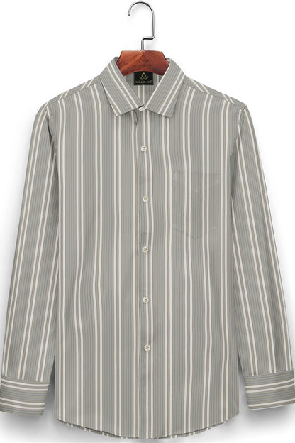 Elm Green with Dolphin Gray and Pristine Cream Stripes Premium Cotton Shirt