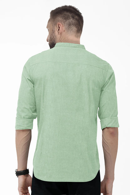 Lichen Green Mandarin Collar Plain Oxford Cotton Formal Shirt