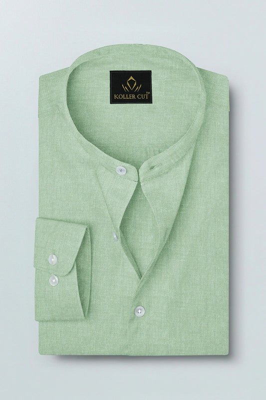 Lichen Green Mandarin Collar Plain Oxford Cotton Formal Shirt