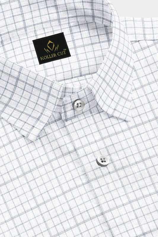 White and Graphite Gray Checks Cotton Linen Shirt