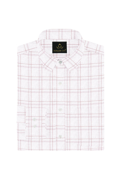 White and Nectar Peach Check Cotton Linen Shirt