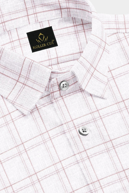 White and Nectar Peach Check Cotton Linen Shirt