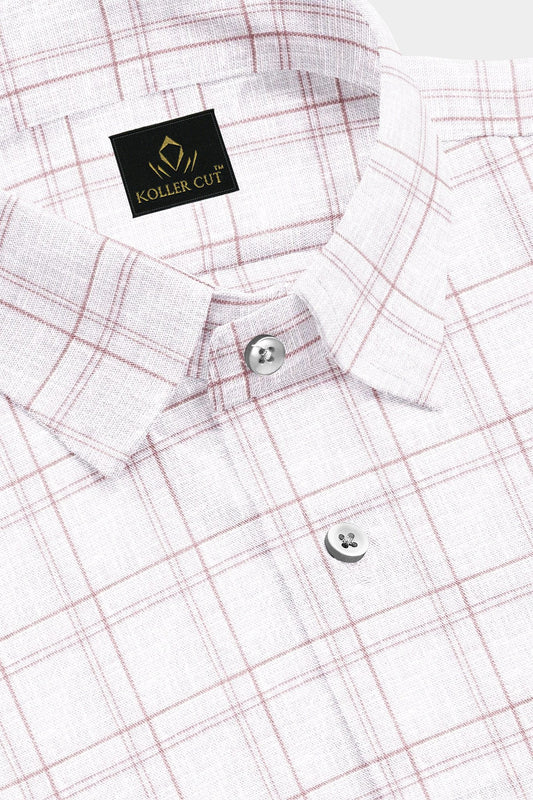 White and Nectar Peach Check Cotton Linen Shirt