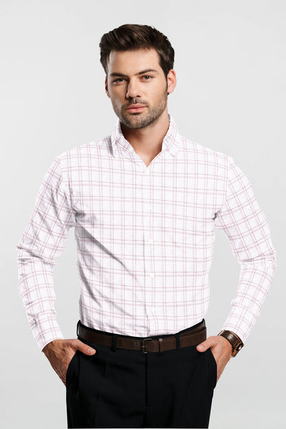 White and Nectar Peach Check Cotton Linen Shirt