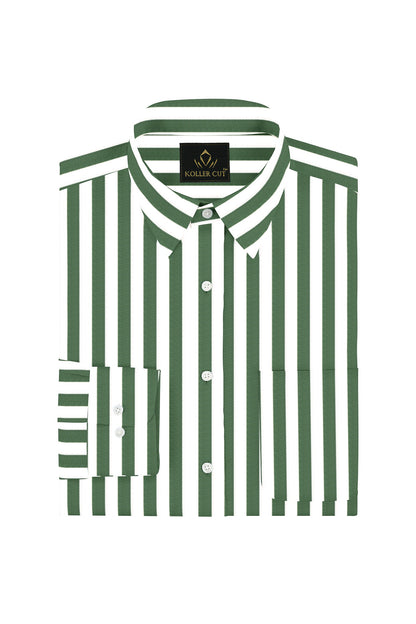 White with Loden Frost Green Candy Stripes Cotton Shirt