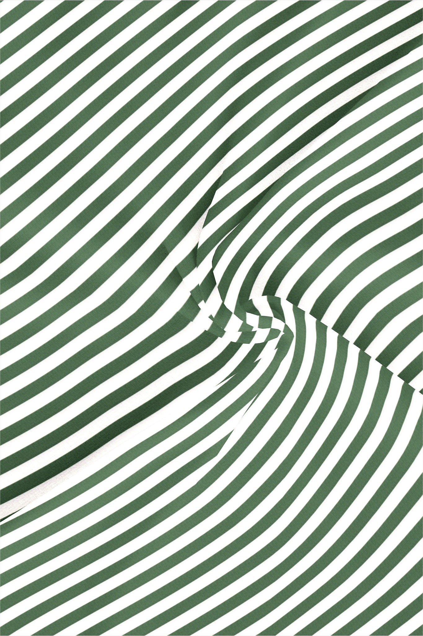 White with Loden Frost Green Candy Stripes Mandarin Collar Cotton Shirt