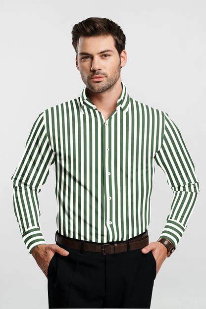 White with Loden Frost Green Candy Stripes Cotton Shirt