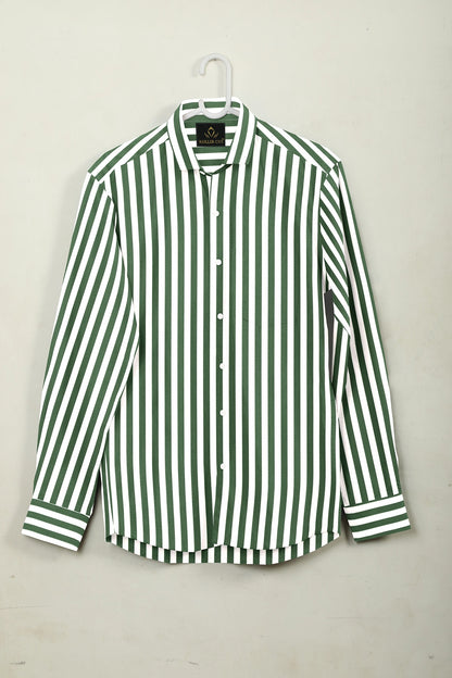 White with Loden Frost Green Candy Stripes Cotton Shirt