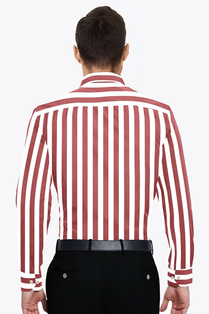 White and Brick Red Awning Stripes Cotton Shirt