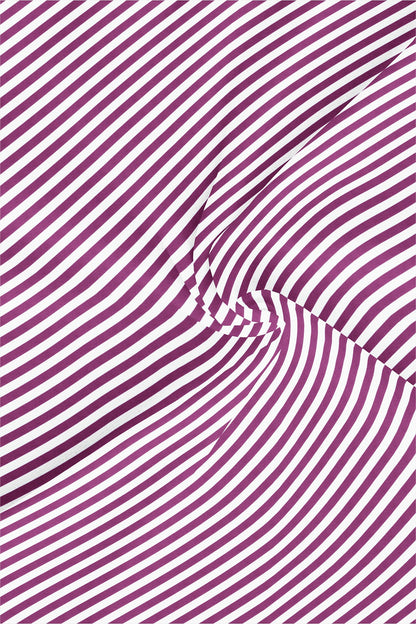 White and Grape Purple Chalk Stripes Mandarin Collar Cotton Shirt