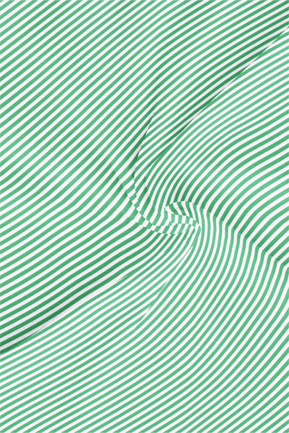 White and Zephyr Green Candy Stripes Mandarin Collar Cotton Shirt