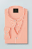 White and Celosia Orange Candy Stripes Mandarin Collar Cotton Shirt