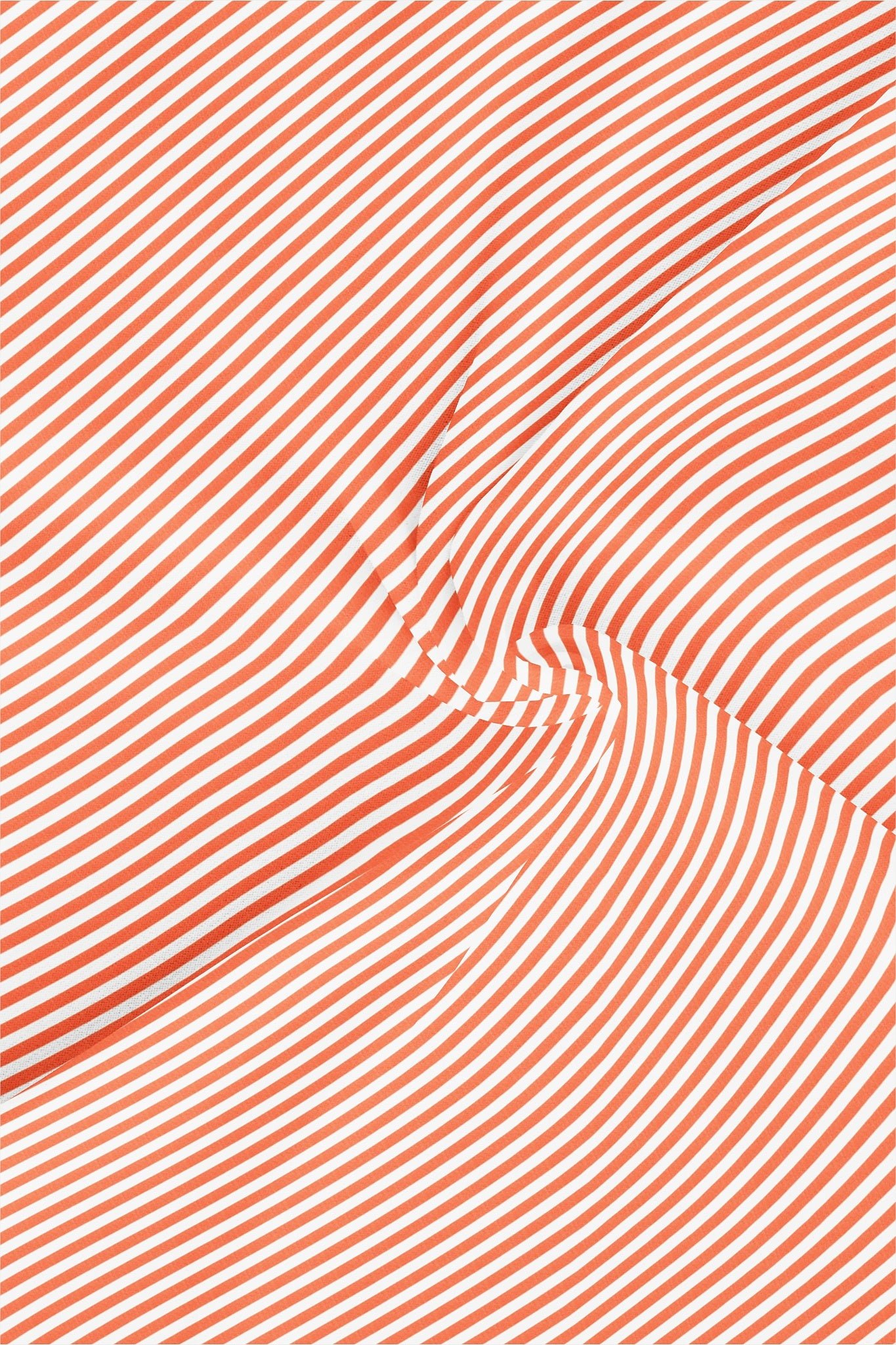 White and Celosia Orange Candy Stripes Mandarin Collar Cotton Shirt