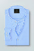 White and Stellar Blue Candy Stripes Mandarin Collar Cotton Shirt