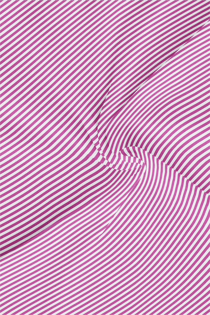 White and Tillandsia Purple Candy Stripes Mandarin Collar Cotton Shirt