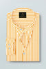 White and Mustard Yellow Candy Stripes Mandarin Collar Cotton Shirt