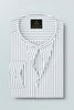White and Silver Gray Candy Stripes Mandarin Collar Cotton Shirt