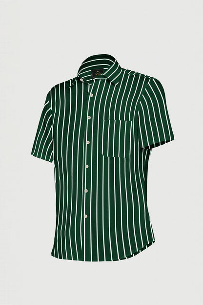 Foliage Green and White Stripes Chalk Cotton Shirt